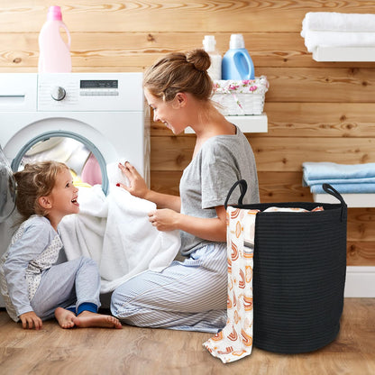 White Cotton Rope Laundry Basket Hamper for Clothes Large