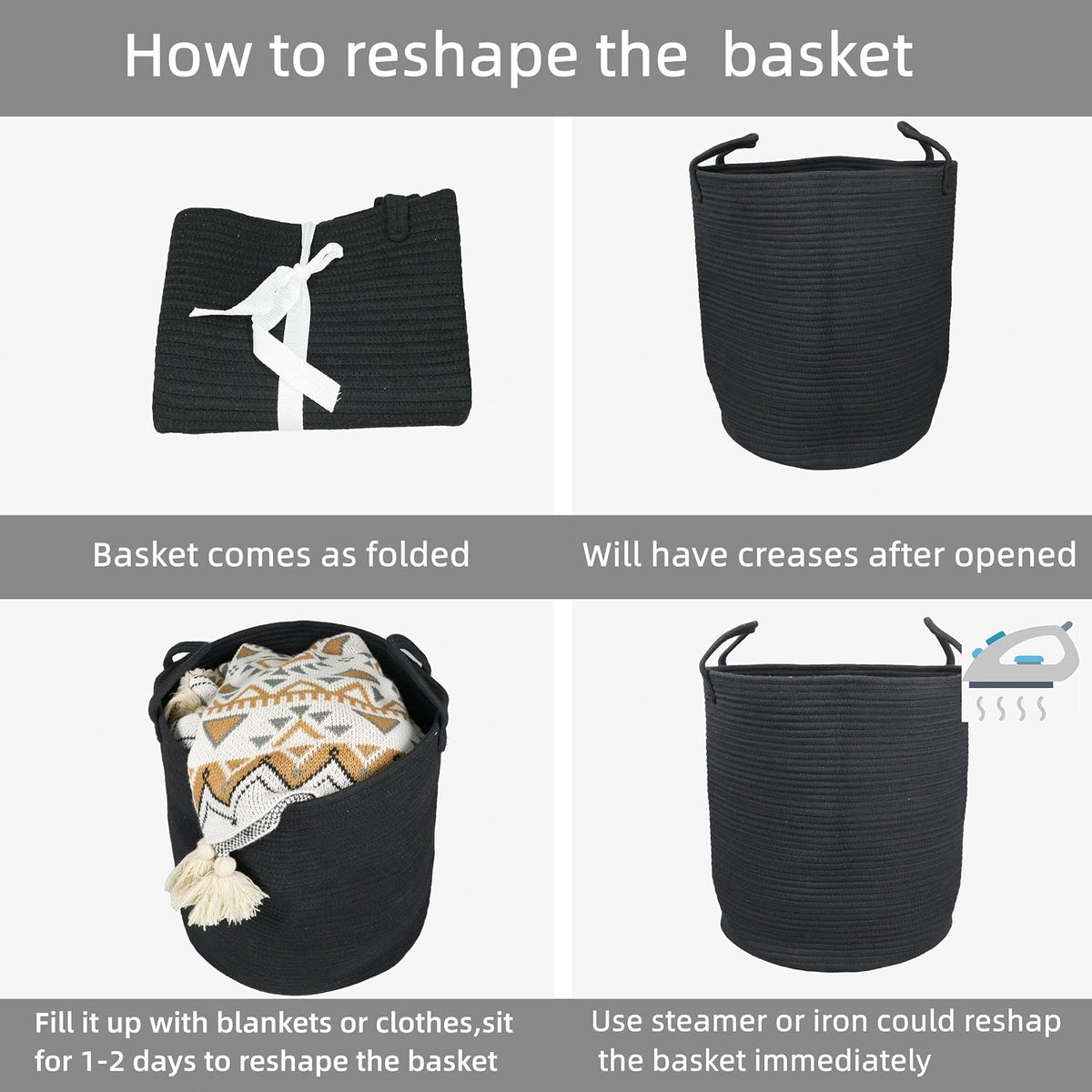 White Cotton Rope Laundry Basket Hamper for Clothes Large