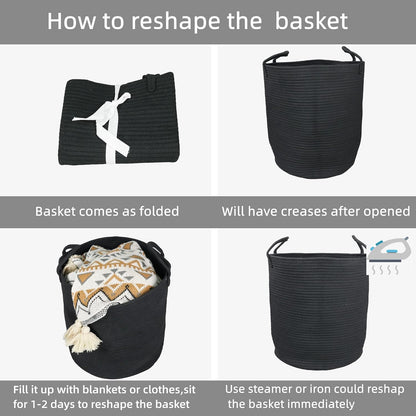 White Cotton Rope Laundry Basket Hamper for Clothes Large