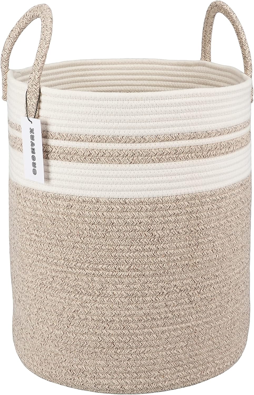 White Cotton Rope Laundry Basket Hamper for Clothes Large