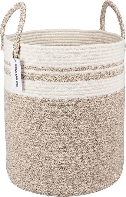 White Cotton Rope Laundry Basket Hamper for Clothes Large