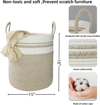 White Cotton Rope Laundry Basket Hamper for Clothes Large