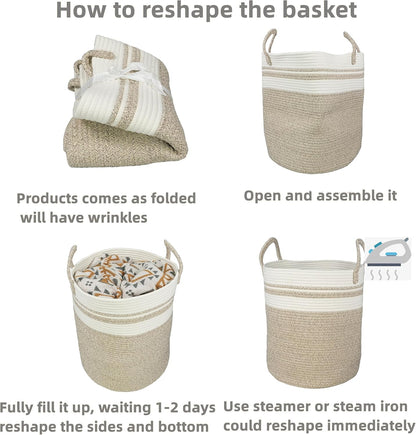 White Cotton Rope Laundry Basket Hamper for Clothes Large