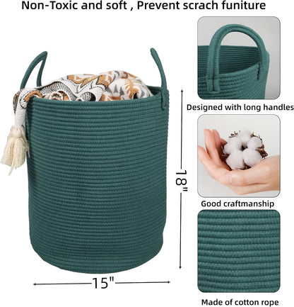 White Cotton Rope Laundry Basket Hamper for Clothes Large