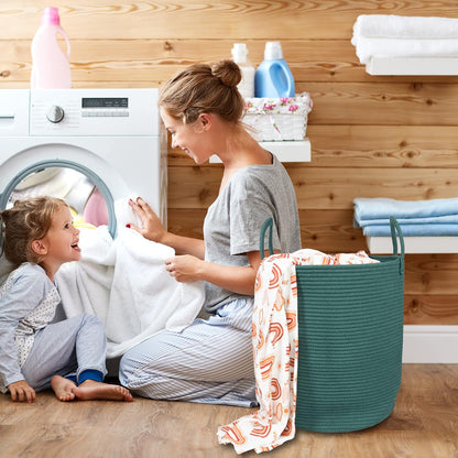 White Cotton Rope Laundry Basket Hamper for Clothes Large