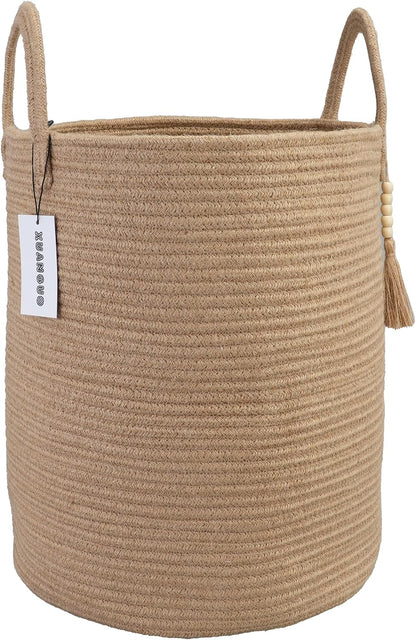 White Cotton Rope Laundry Basket Hamper for Clothes Large