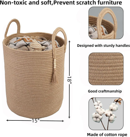 White Cotton Rope Laundry Basket Hamper for Clothes Large