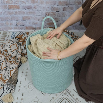 White Cotton Rope Laundry Basket Hamper for Clothes Large