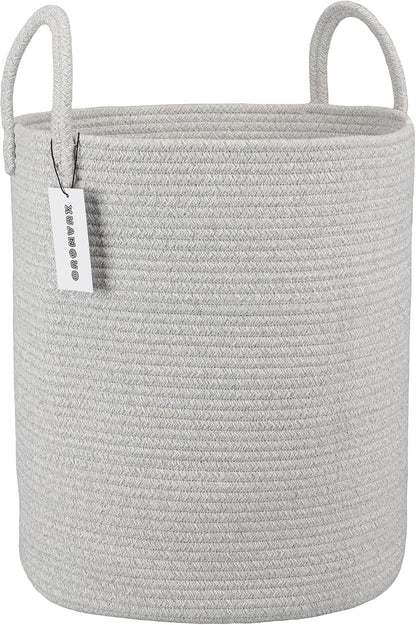 White Cotton Rope Laundry Basket Hamper for Clothes Large