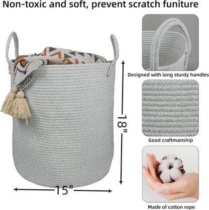 White Cotton Rope Laundry Basket Hamper for Clothes Large