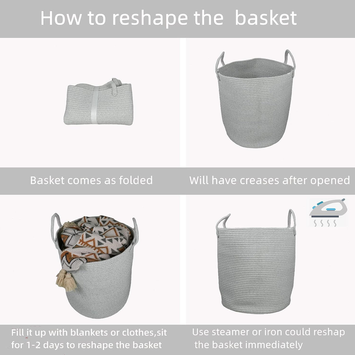 White Cotton Rope Laundry Basket Hamper for Clothes Large