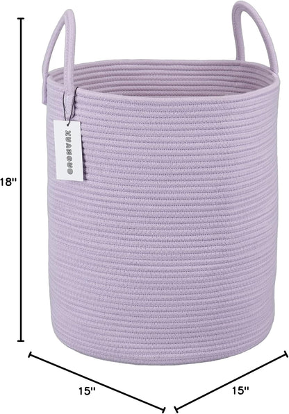 White Cotton Rope Laundry Basket Hamper for Clothes Large