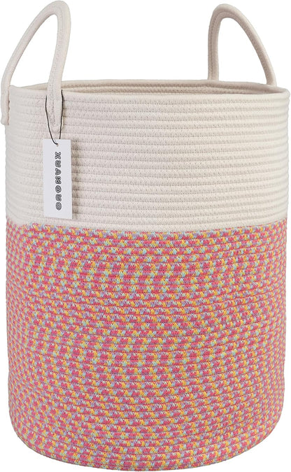 White Cotton Rope Laundry Basket Hamper for Clothes Large
