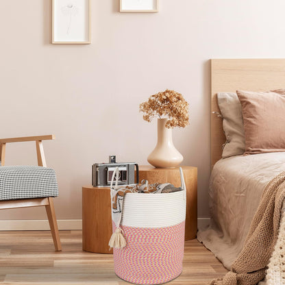 White Cotton Rope Laundry Basket Hamper for Clothes Large