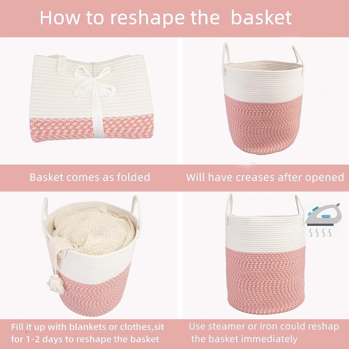 White Cotton Rope Laundry Basket Hamper for Clothes Large
