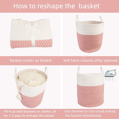 White Cotton Rope Laundry Basket Hamper for Clothes Large
