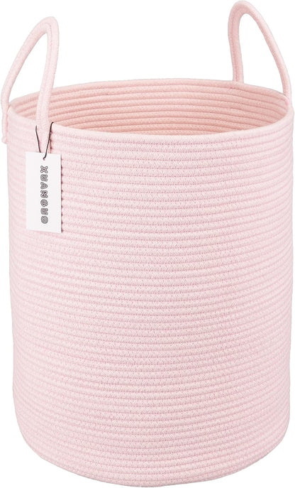 White Cotton Rope Laundry Basket Hamper for Clothes Large