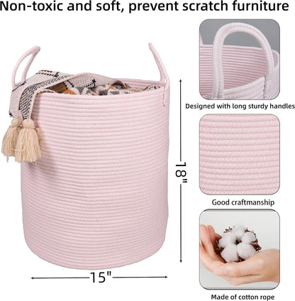 White Cotton Rope Laundry Basket Hamper for Clothes Large