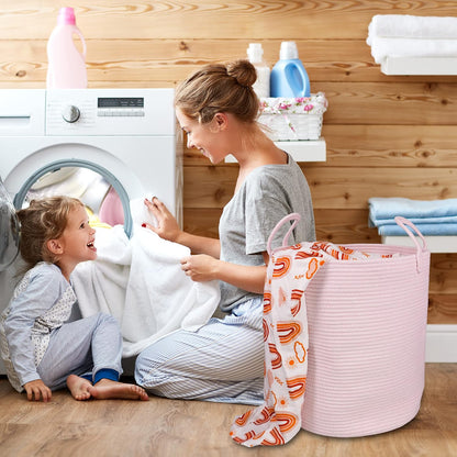 White Cotton Rope Laundry Basket Hamper for Clothes Large