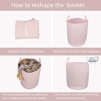 White Cotton Rope Laundry Basket Hamper for Clothes Large