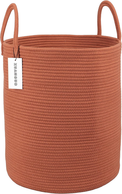 White Cotton Rope Laundry Basket Hamper for Clothes Large