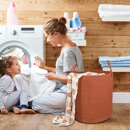 White Cotton Rope Laundry Basket Hamper for Clothes Large
