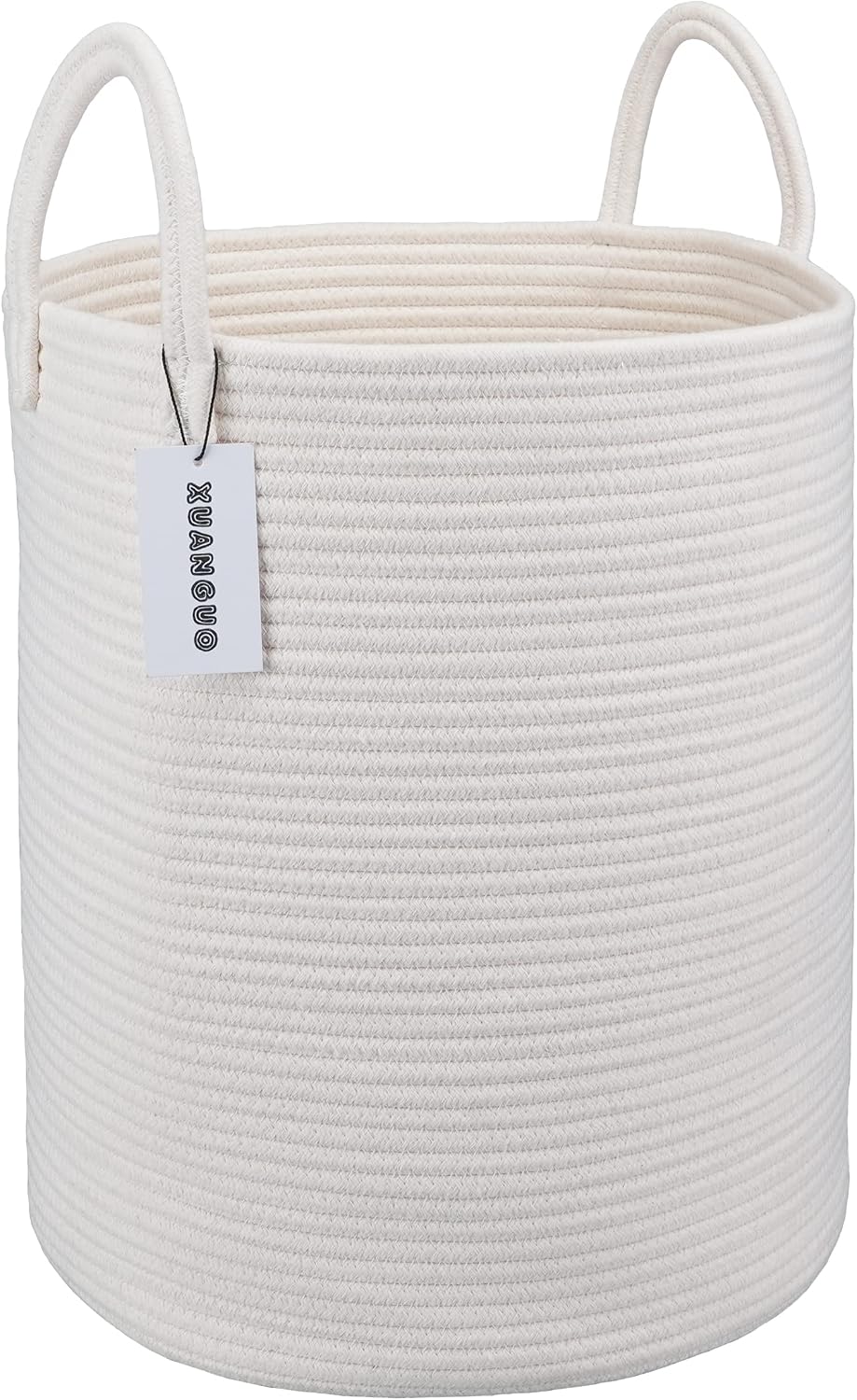 White Cotton Rope Laundry Basket Hamper for Clothes Large