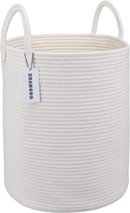 White Cotton Rope Laundry Basket Hamper for Clothes Large