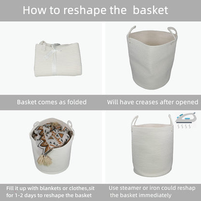 White Cotton Rope Laundry Basket Hamper for Clothes Large