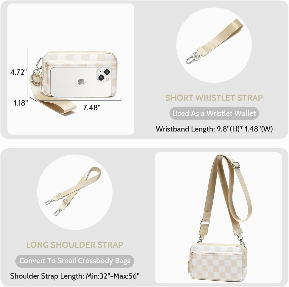 Wristlet wallets for Women RFID crossbody bags with 4 Zippers