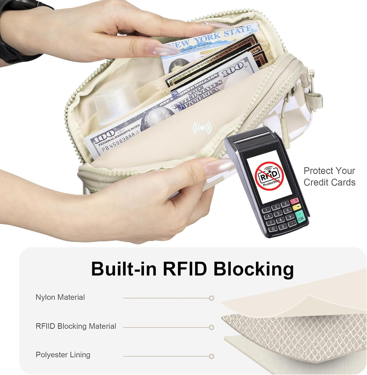 Wristlet wallets for Women RFID crossbody bags with 4 Zippers