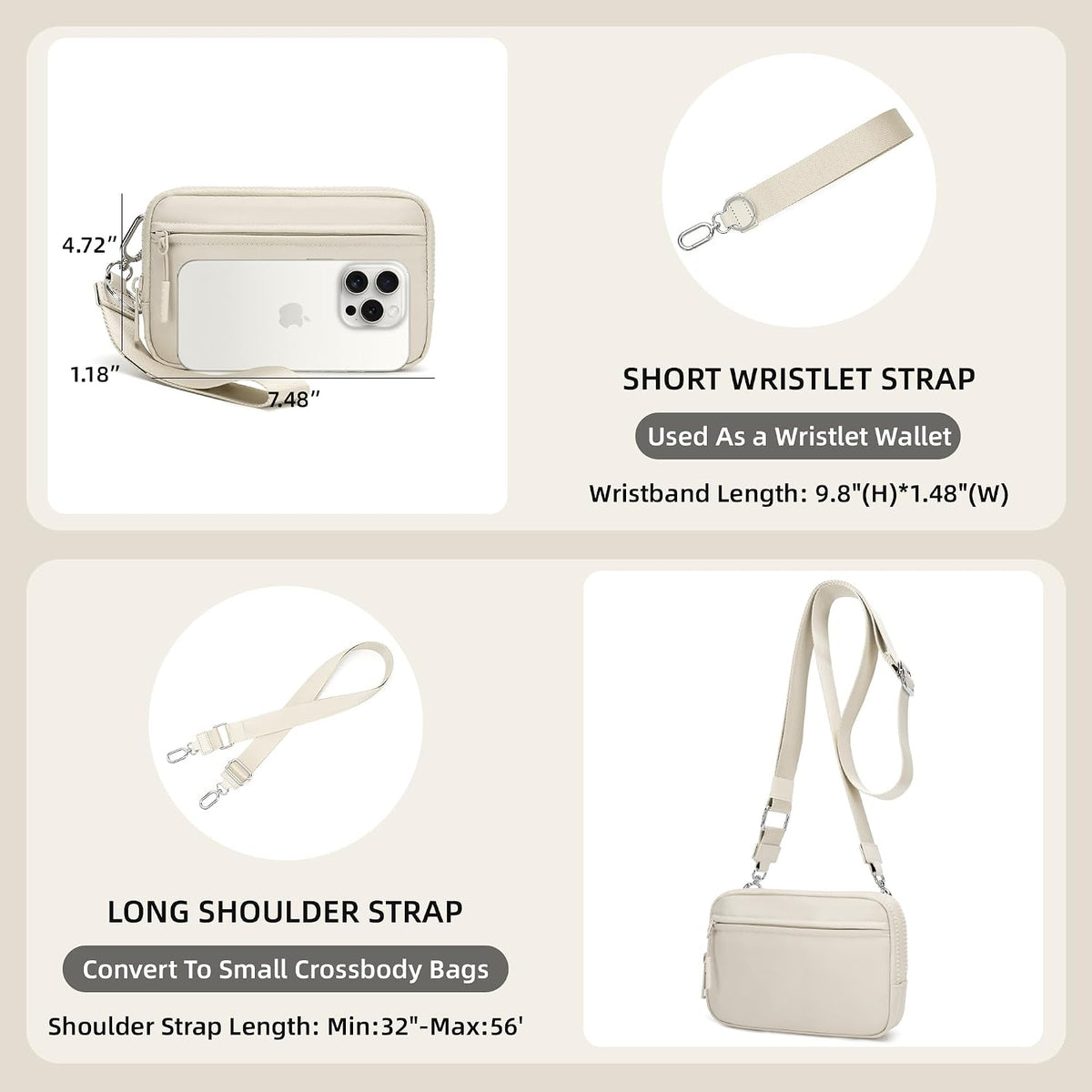 Wristlet wallets for Women RFID crossbody bags with 4 Zippers