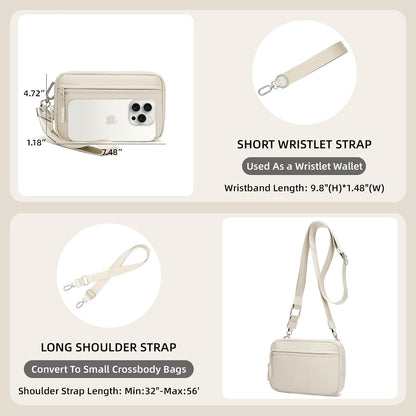 Wristlet wallets for Women RFID crossbody bags with 4 Zippers