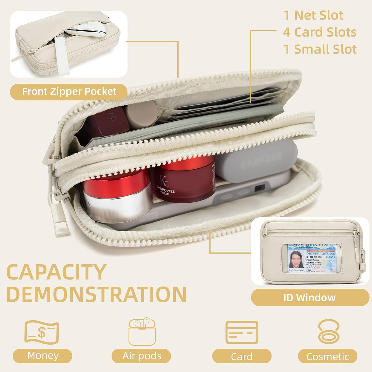 Wristlet wallets for Women RFID crossbody bags with 4 Zippers