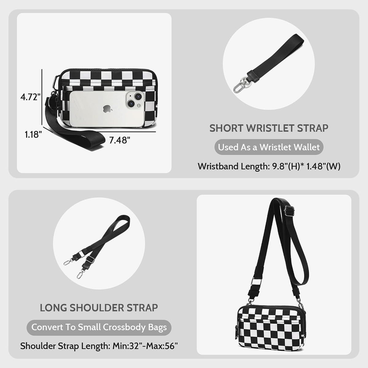 Wristlet wallets for Women RFID crossbody bags with 4 Zippers