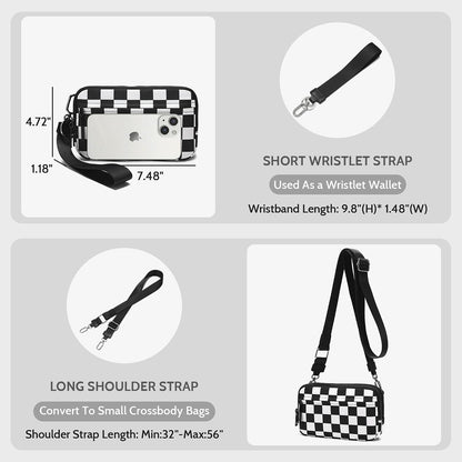 Wristlet wallets for Women RFID crossbody bags with 4 Zippers