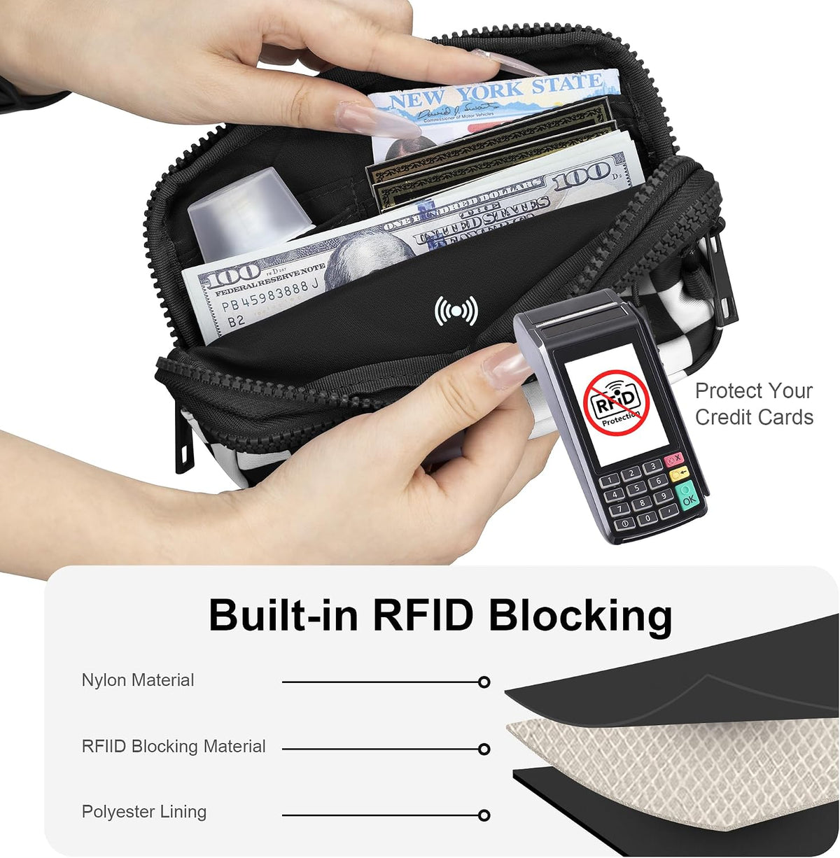 Wristlet wallets for Women RFID crossbody bags with 4 Zippers