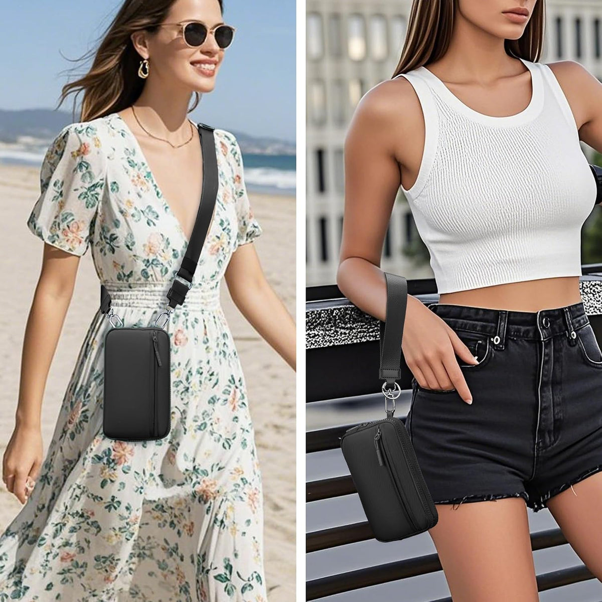 Wristlet wallets for Women RFID crossbody bags with 4 Zippers
