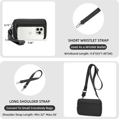 Wristlet wallets for Women RFID crossbody bags with 4 Zippers