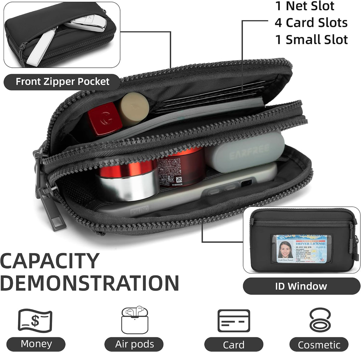 Wristlet wallets for Women RFID crossbody bags with 4 Zippers