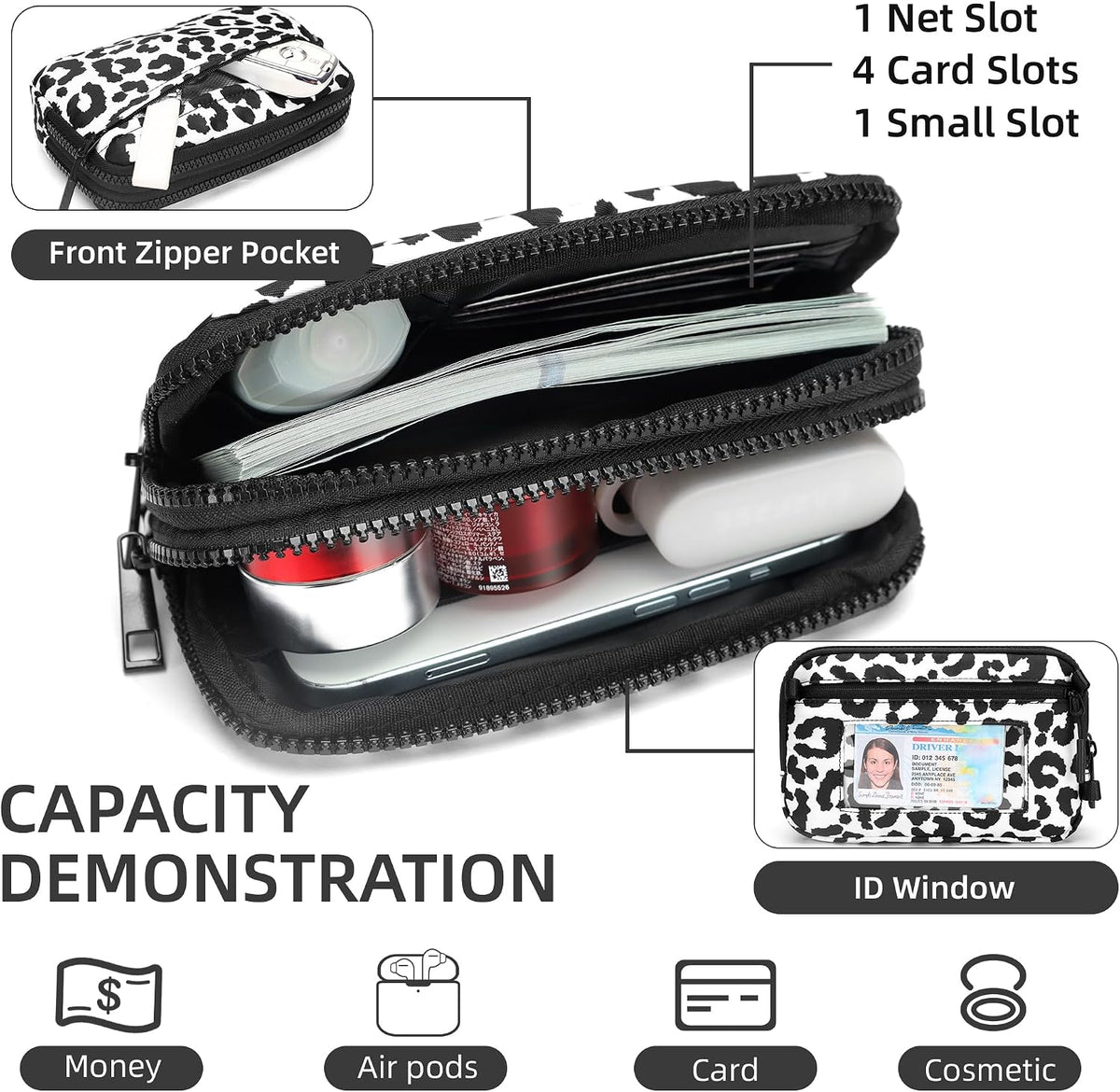 Wristlet wallets for Women RFID crossbody bags with 4 Zippers