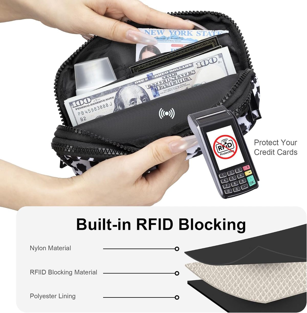 Wristlet wallets for Women RFID crossbody bags with 4 Zippers