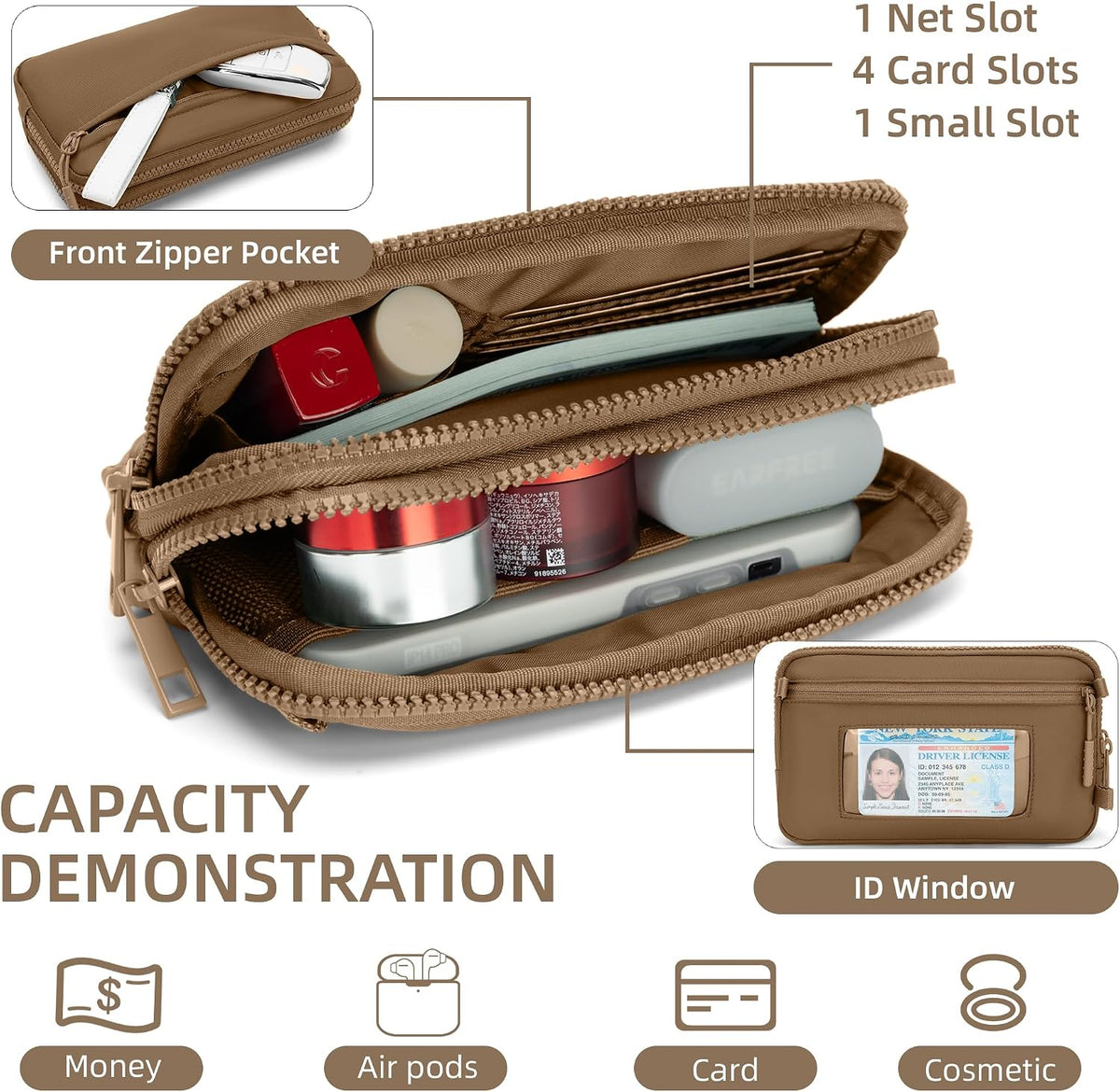 Wristlet wallets for Women RFID crossbody bags with 4 Zippers