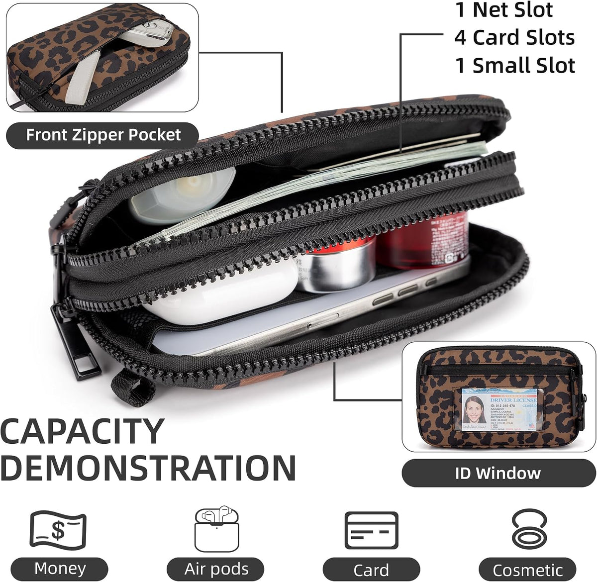 Wristlet wallets for Women RFID crossbody bags with 4 Zippers