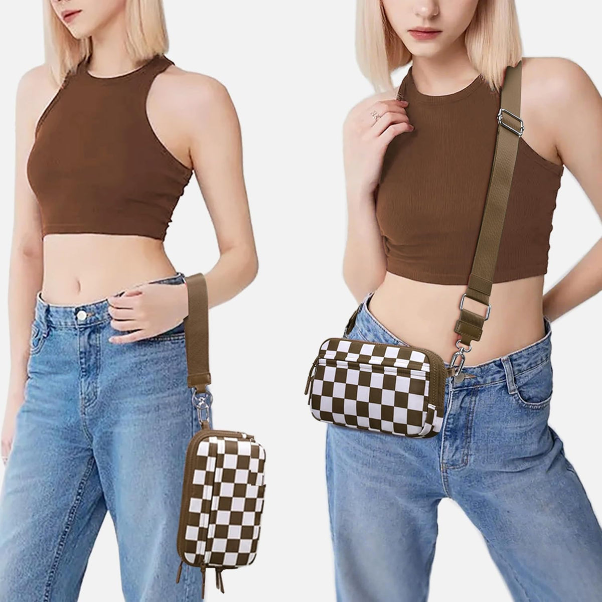 Wristlet wallets for Women RFID crossbody bags with 4 Zippers