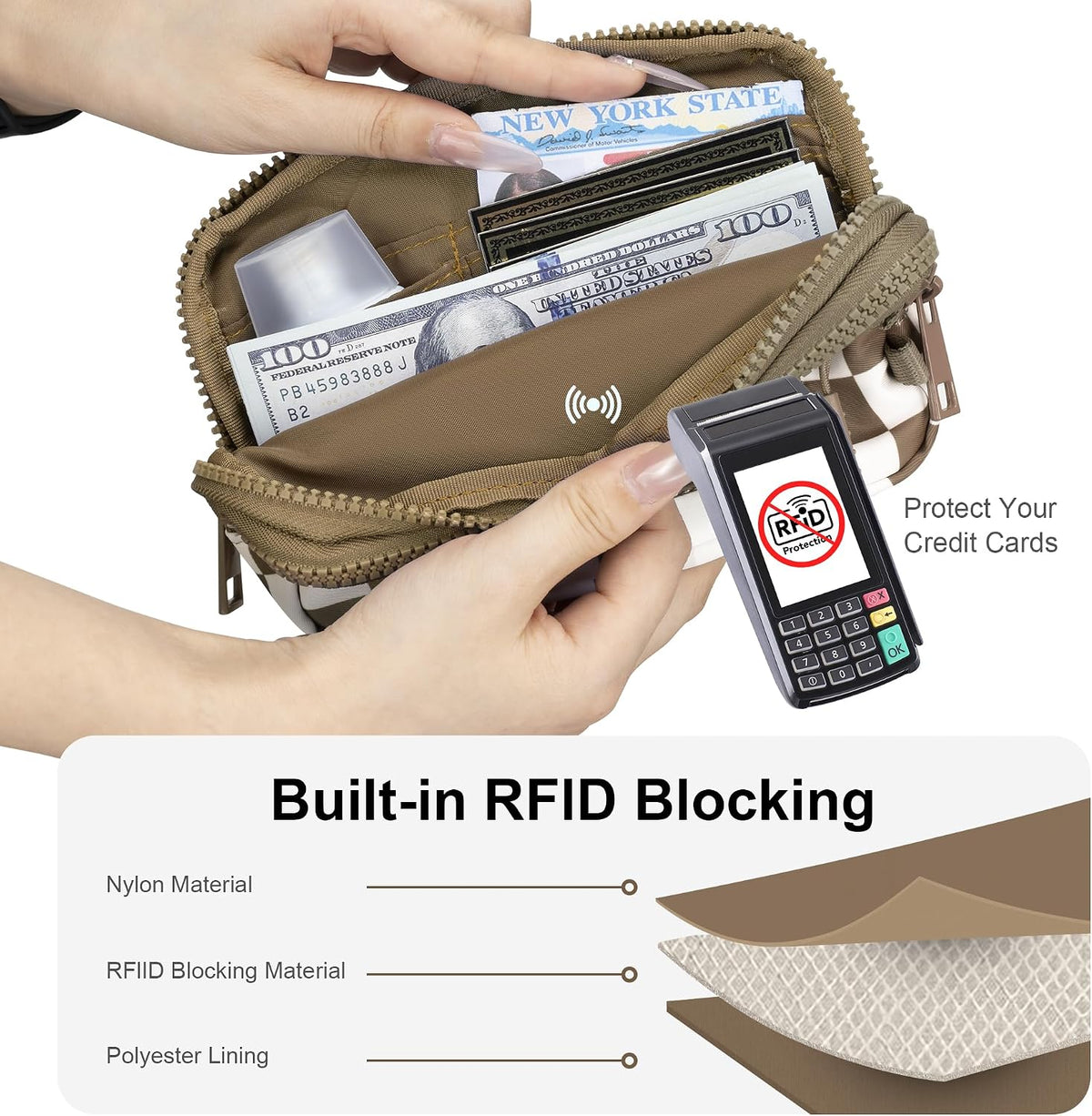 Wristlet wallets for Women RFID crossbody bags with 4 Zippers