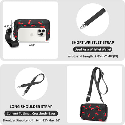 Wristlet wallets for Women RFID crossbody bags with 4 Zippers