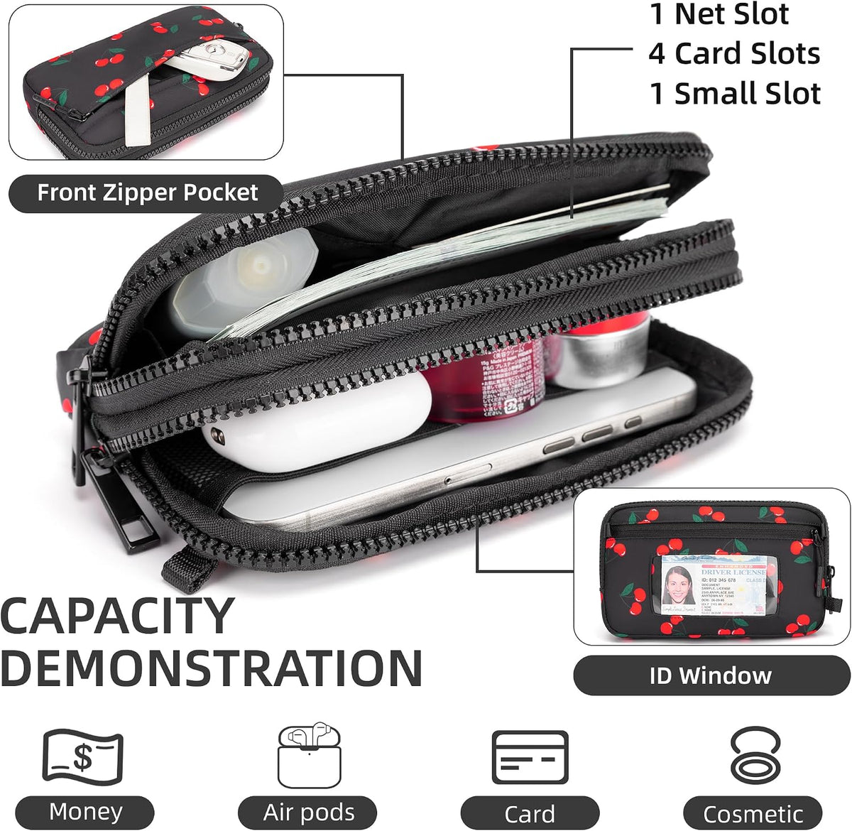 Wristlet wallets for Women RFID crossbody bags with 4 Zippers