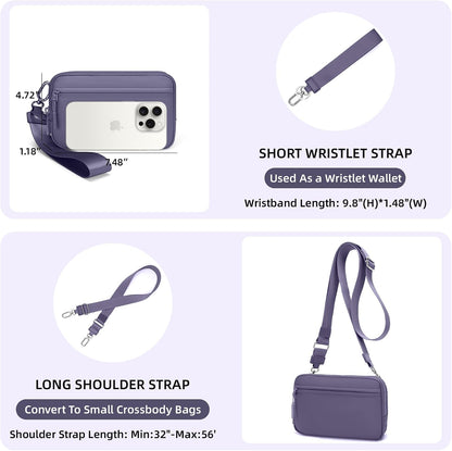 Wristlet wallets for Women RFID crossbody bags with 4 Zippers