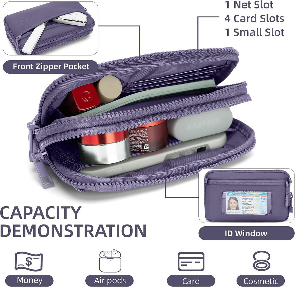 Wristlet wallets for Women RFID crossbody bags with 4 Zippers